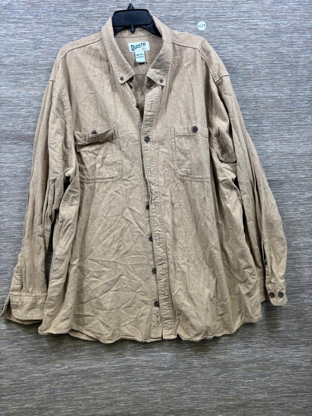 Duluth Trading Co Mens Sz 3XL Tall Flannel Relaxed Fit Shirt Tan Sytle 89328